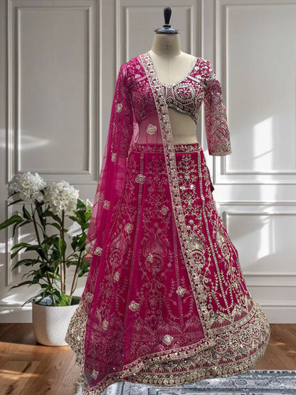 Wedding Special Butterfly Net With Coding Embroidery Work Lehenga