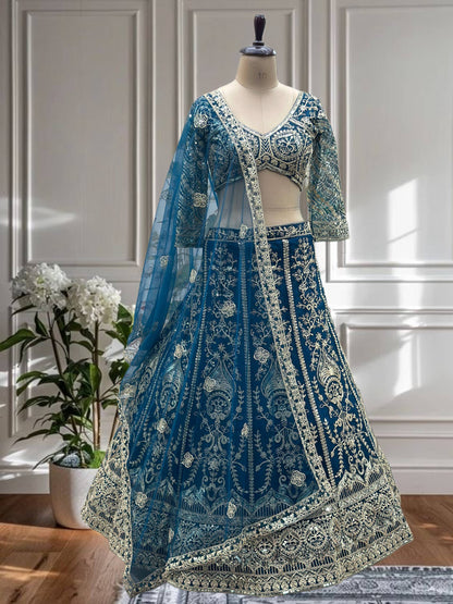 Wedding Special Butterfly Net With Coding Embroidery Work Lehenga