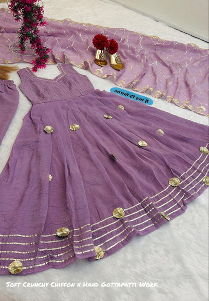 Beautifull Crunchy Chiffon Wth Beautifull Hand Work Anarakli