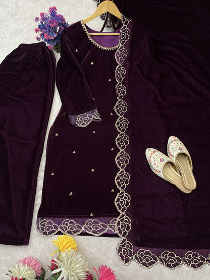Beautifull Heavy Viscose Velvet With Rhinestones Work Top Pent