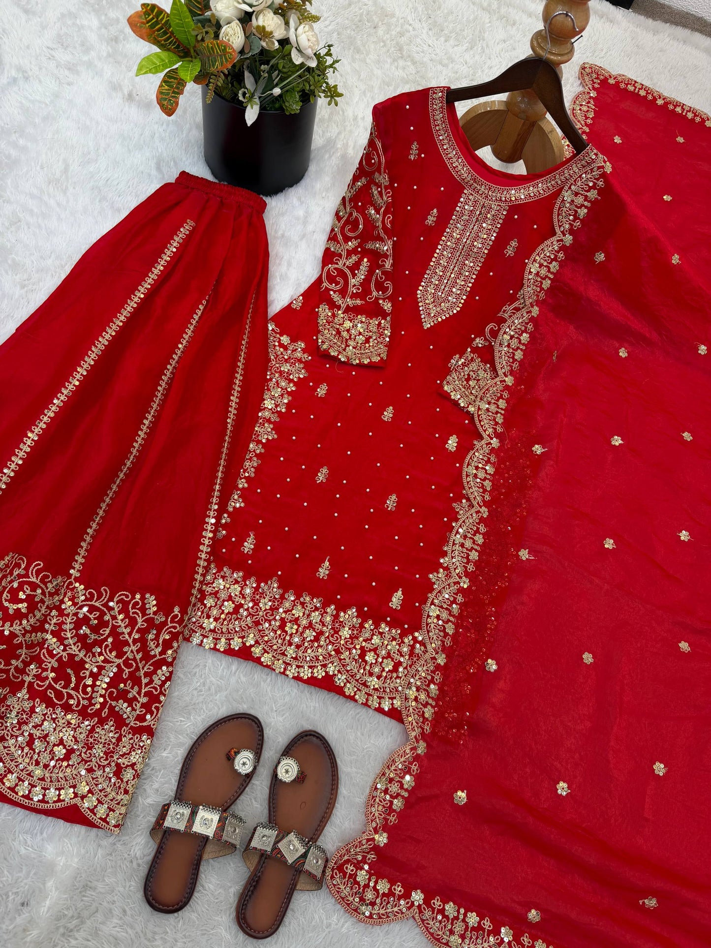 Beautiful Fendy Silk Suit With Embroidery Coding And Sequence Work