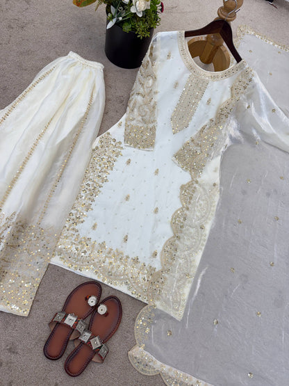 Beautiful Fendy Silk Suit With Embroidery Coding And Sequence Work
