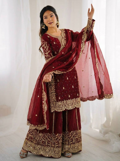 Beautiful Fendy Silk Suit With Embroidery Coding And Sequence Work