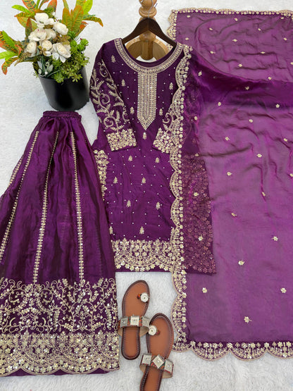 Beautiful Fendy Silk Suit With Embroidery Coding And Sequence Work