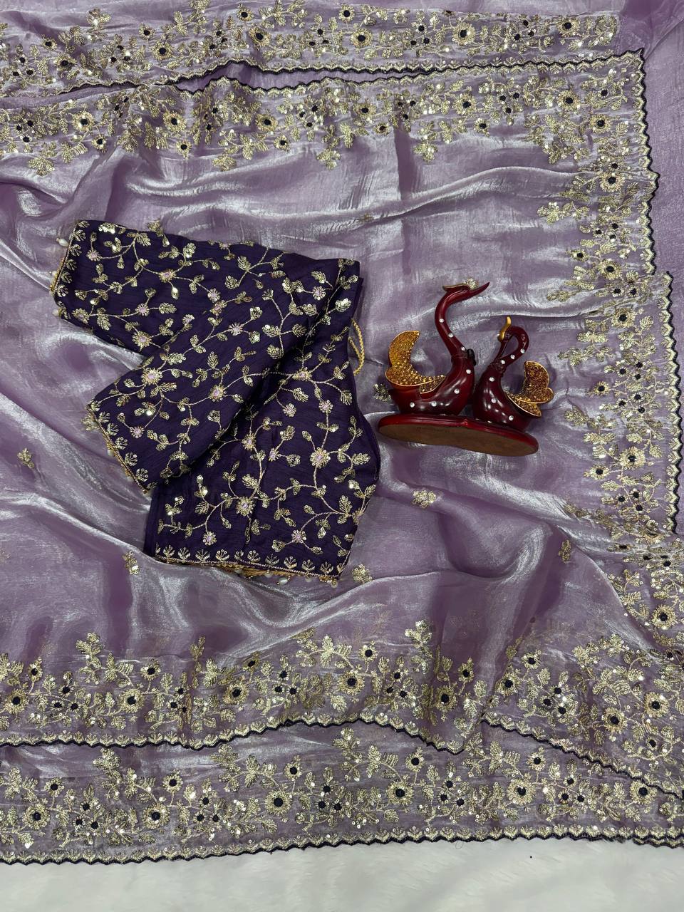 Beautifull Jimmu Chu With Sequience Embroidery Work Saree