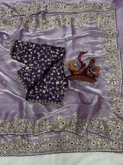 Beautifull Jimmu Chu With Sequience Embroidery Work Saree