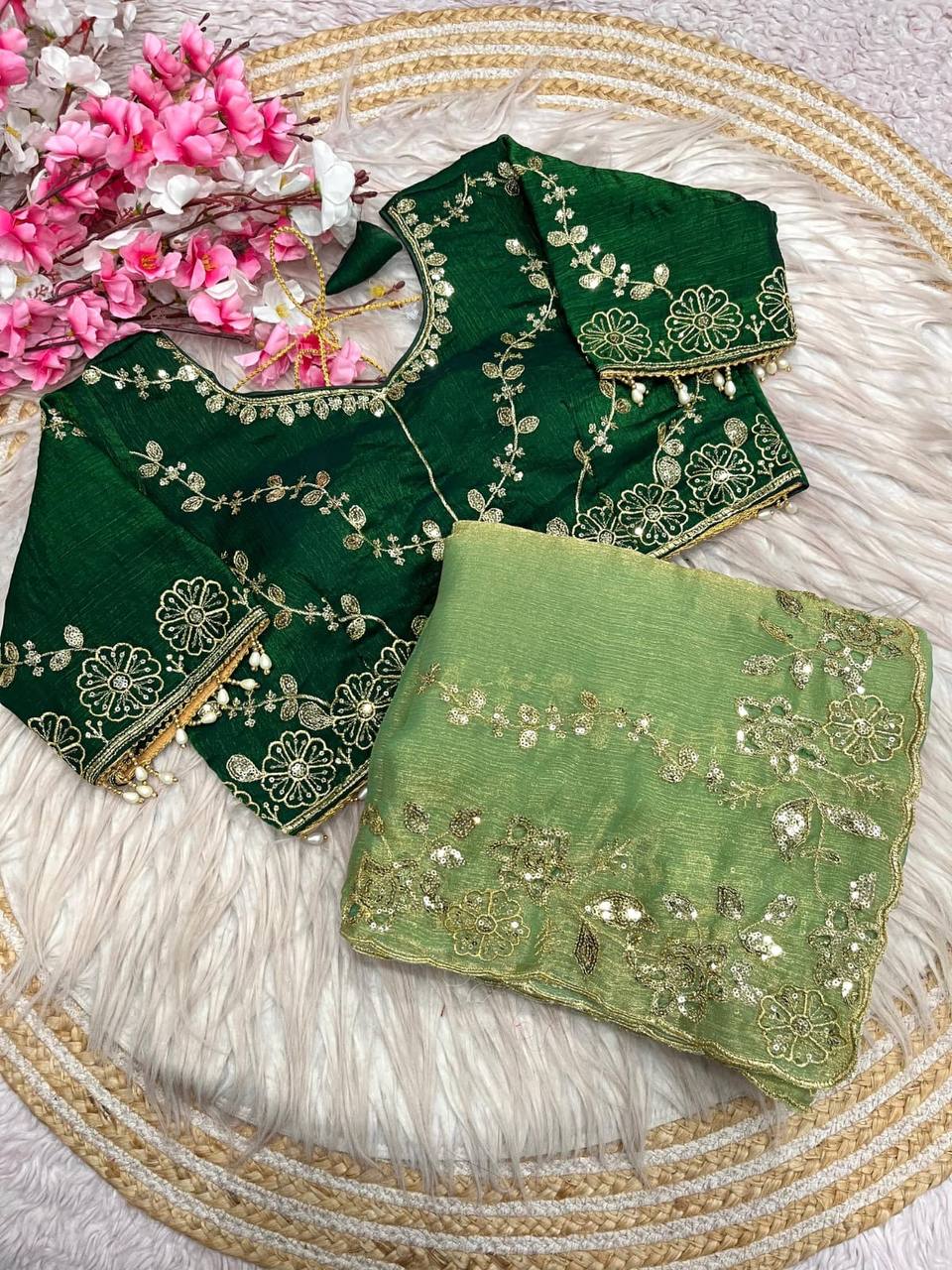 Beautifull Chiffon Two Ton With Sequience Work Saree