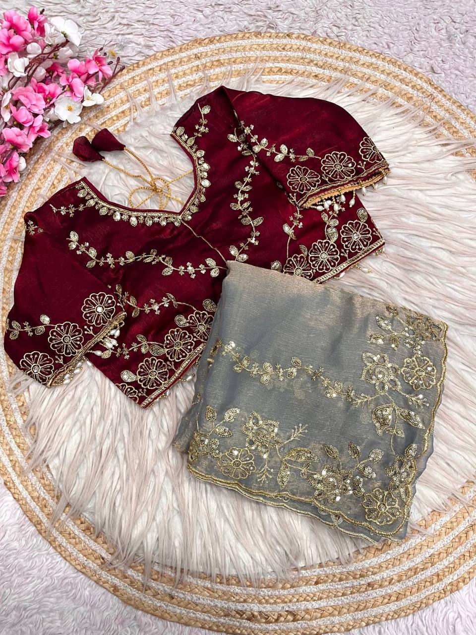 Beautifull Chiffon Two Ton With Sequience Work Saree