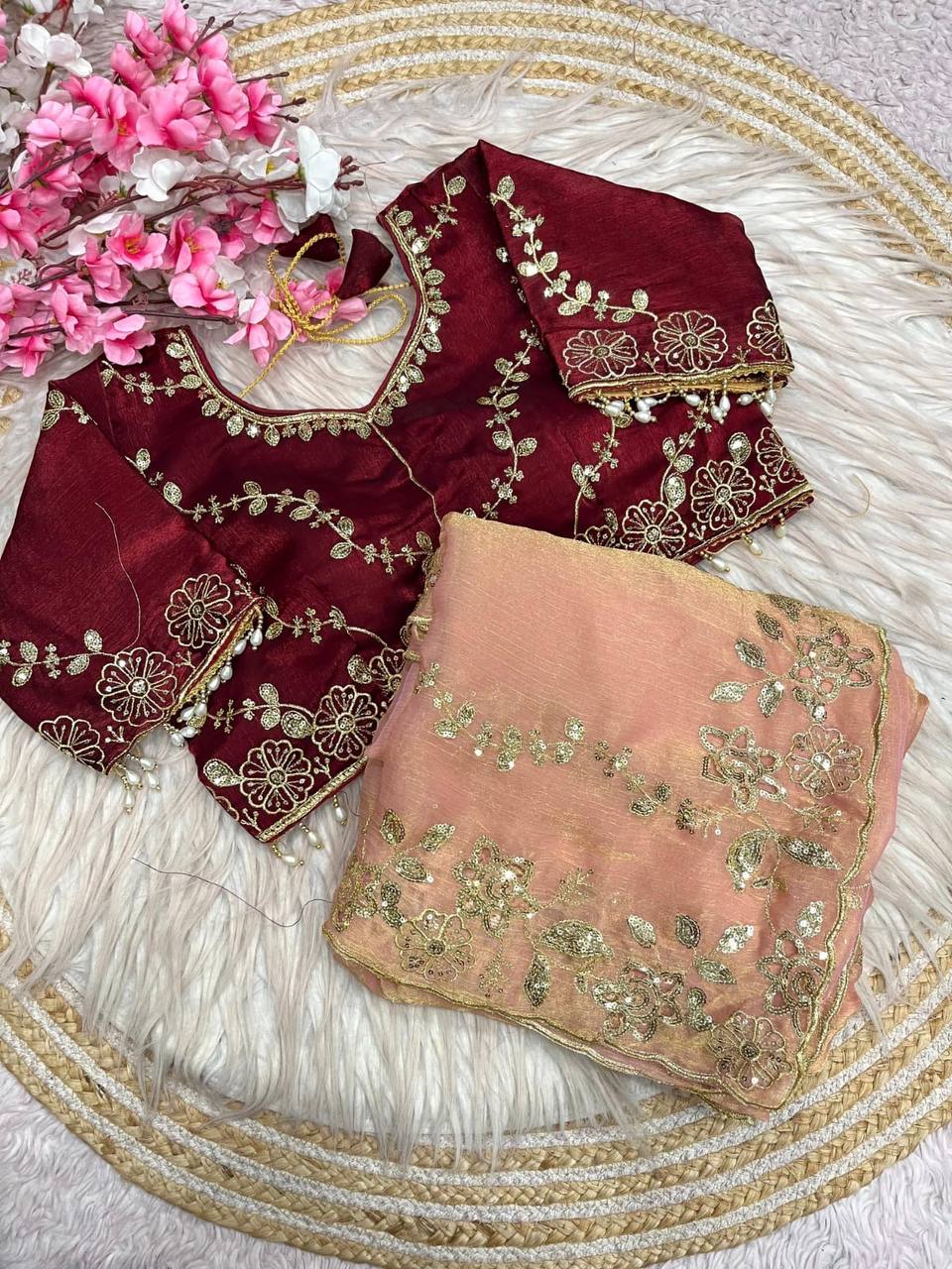 Beautifull Chiffon Two Ton With Sequience Work Saree