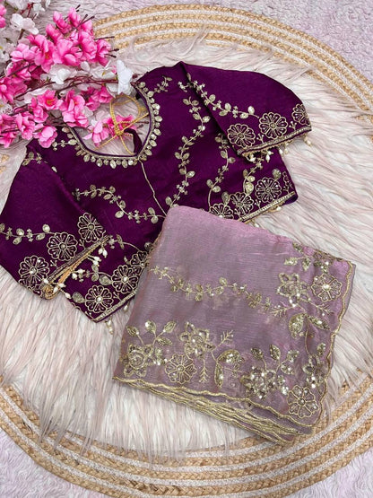 Beautifull Chiffon Two Ton With Sequience Work Saree