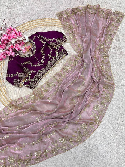 Beautifull Chiffon Two Ton With Sequience Work Saree