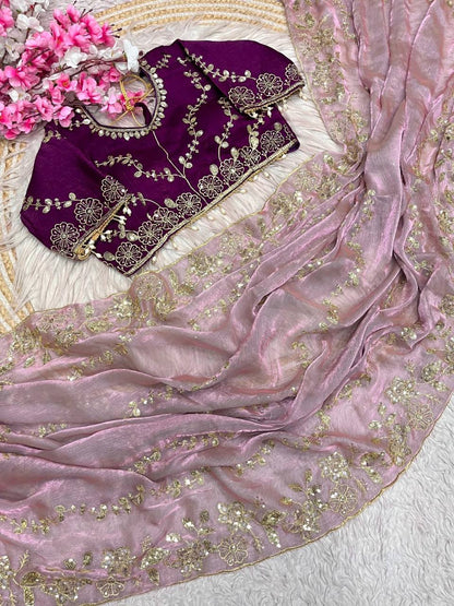 Beautifull Chiffon Two Ton With Sequience Work Saree