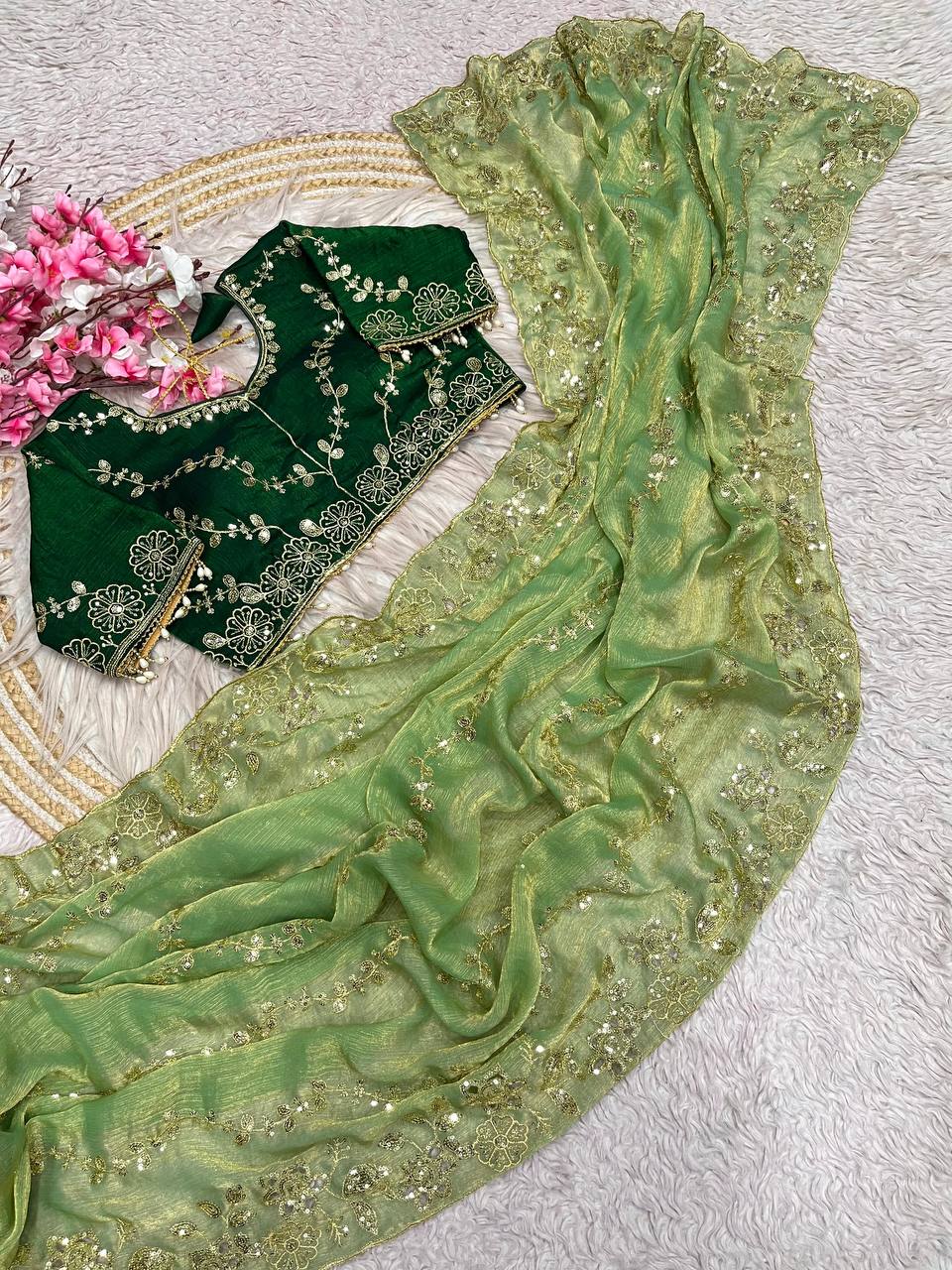 Beautifull Chiffon Two Ton With Sequience Work Saree