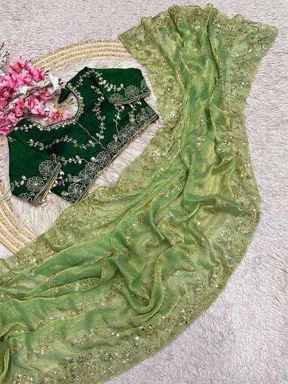 Beautifull Chiffon Two Ton With Sequience Work Saree