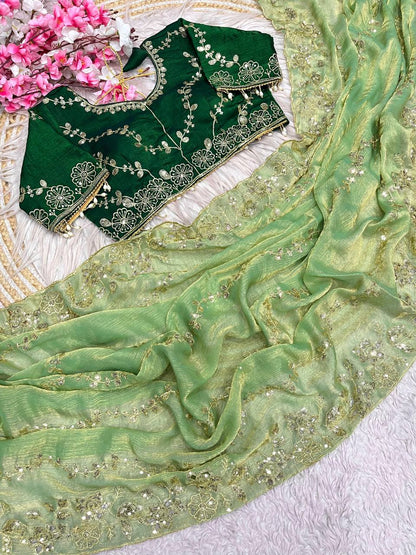 Beautifull Chiffon Two Ton With Sequience Work Saree