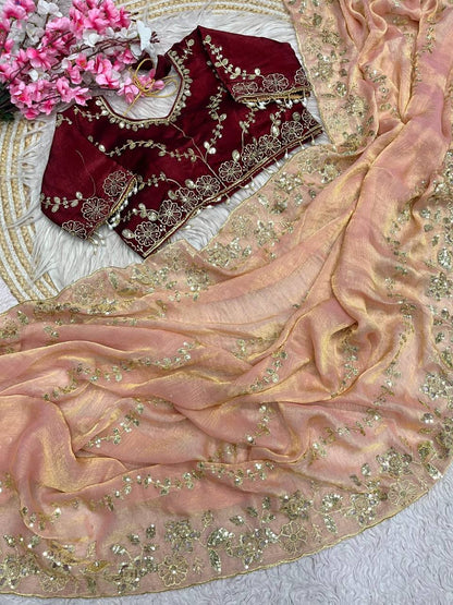 Beautifull Chiffon Two Ton With Sequience Work Saree
