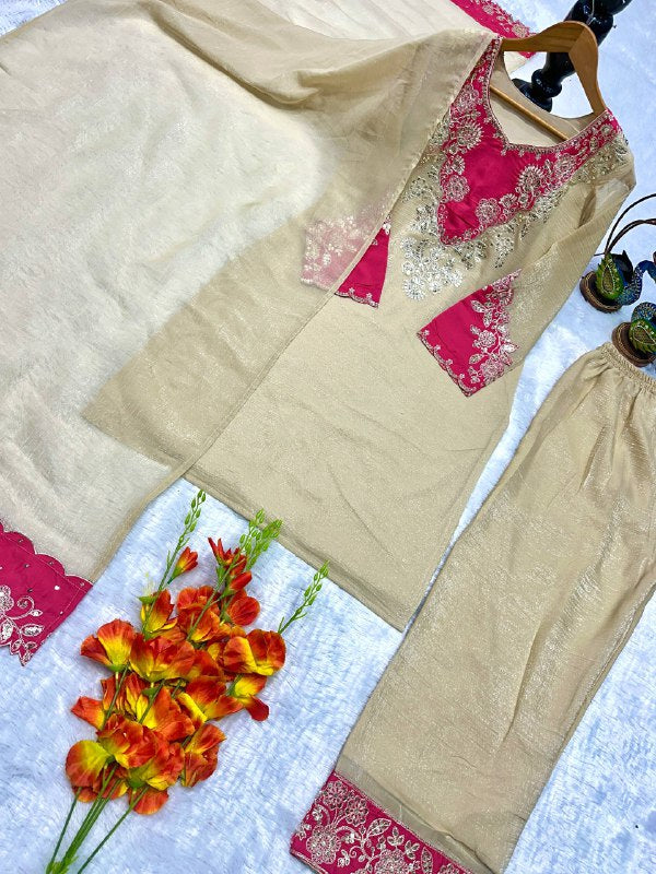 Beautiful Heavy Crunchy Silk Suit Set With Elegant Embroidery Cut Work