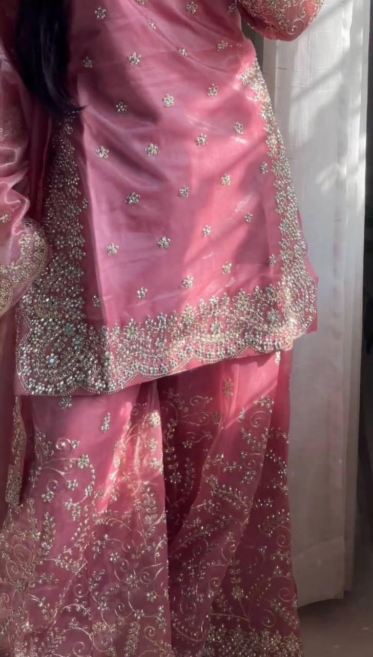 Elegant Pure Jimmy Chu Silk Top-Plazzo Set with Dupatta