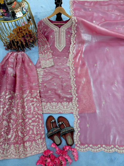 Elegant Pure Jimmy Chu Silk Top-Plazzo Set with Dupatta