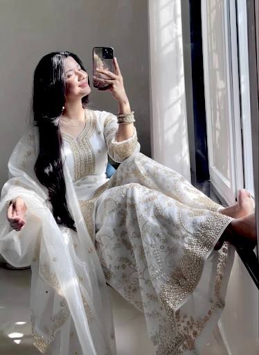 Elegant Pure Jimmy Chu Silk Top-Plazzo Set with Dupatta