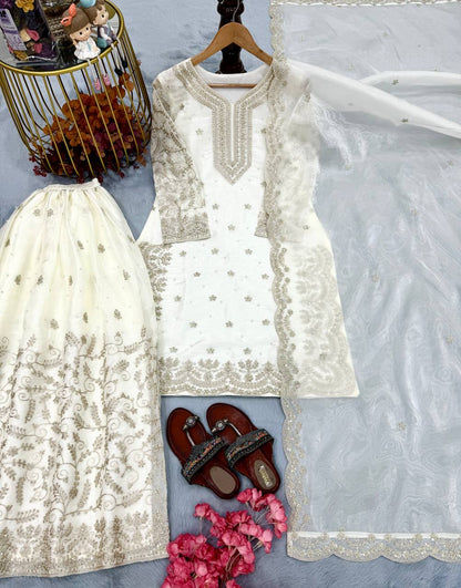 Elegant Pure Jimmy Chu Silk Top-Plazzo Set with Dupatta