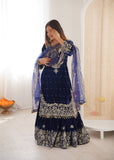 Designer Party Wear Heavy Viscose Velvet Top with Sharara