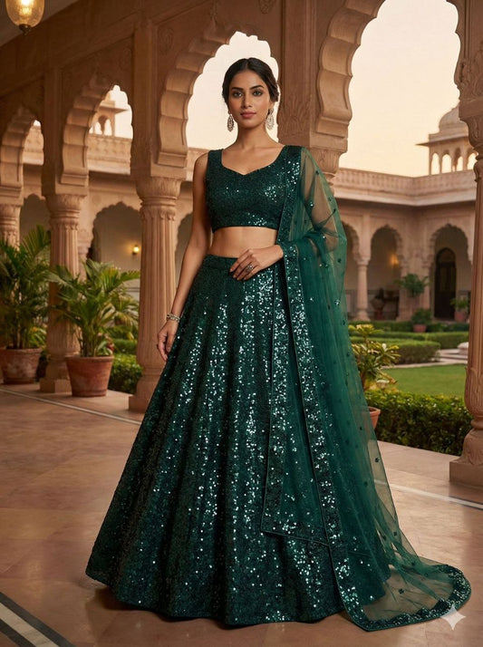 Premium Satin Silk With Embellished With Sequens Work Lehenga