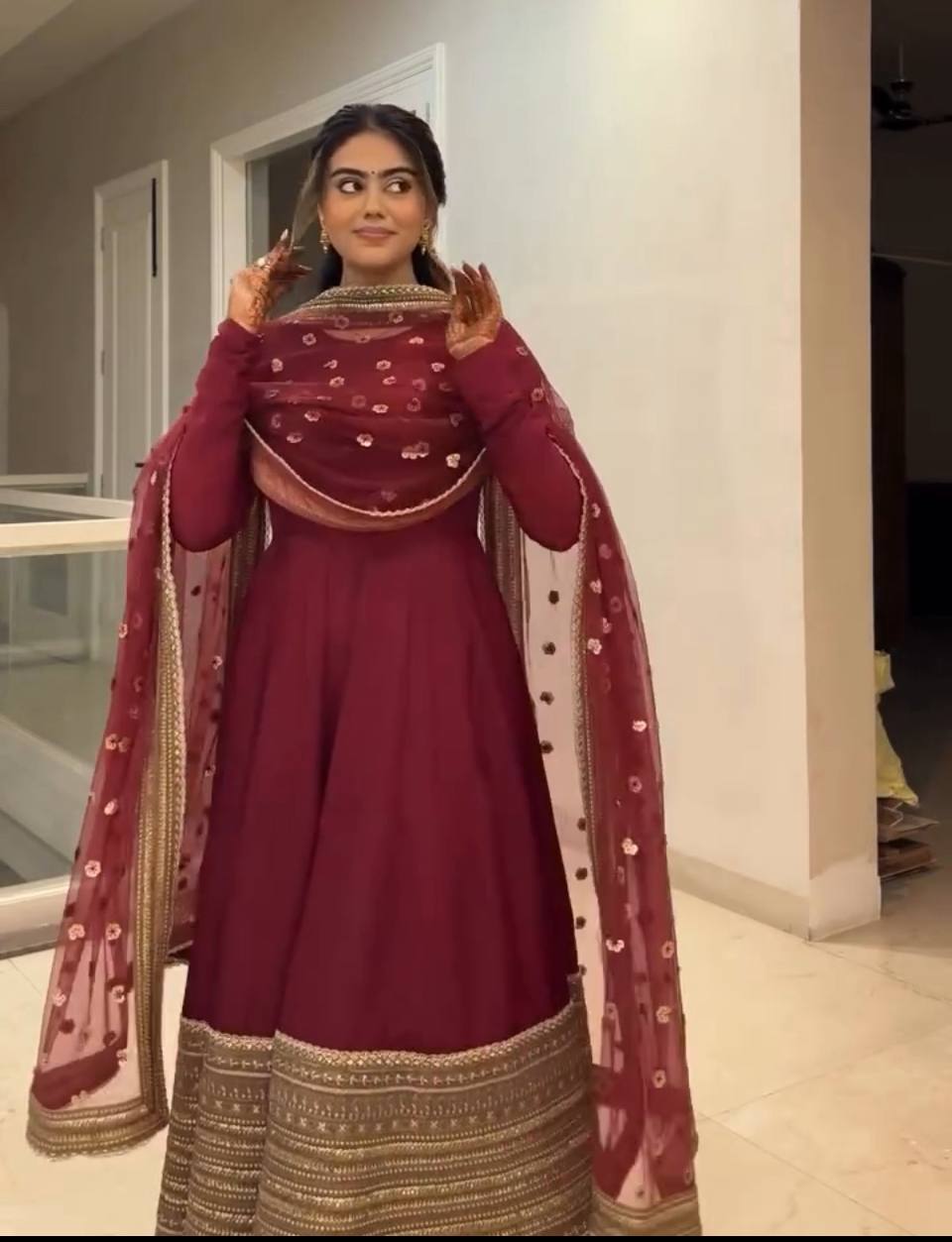Havy Roman Silk With Embroidery Work Gown