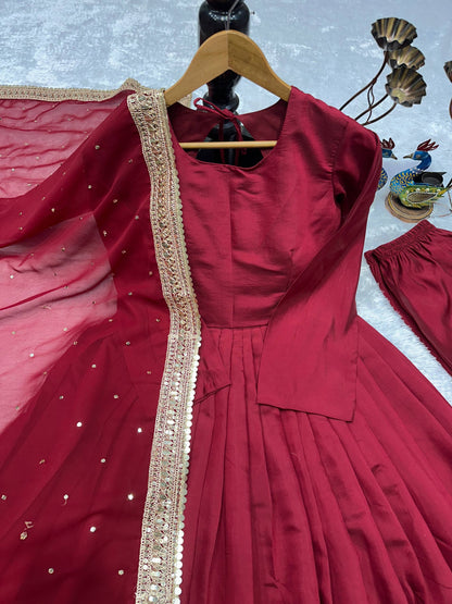 Havy Roman Silk With Embroidery Work Gown