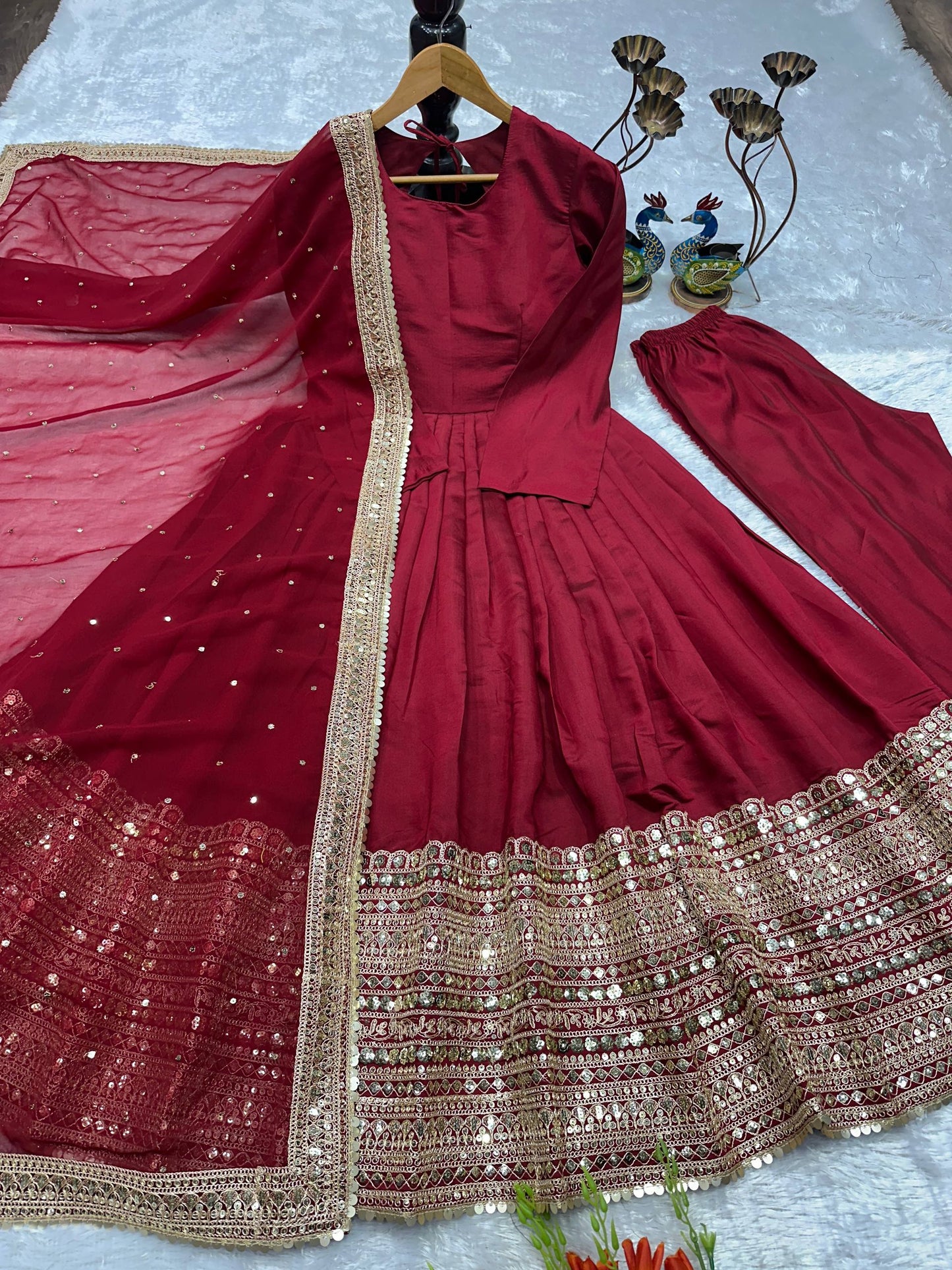 Havy Roman Silk With Embroidery Work Gown