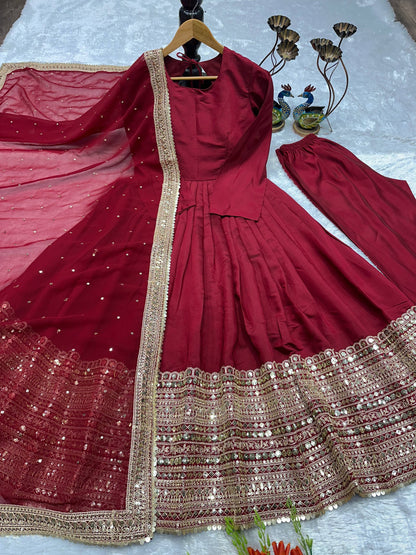 Havy Roman Silk With Embroidery Work Gown