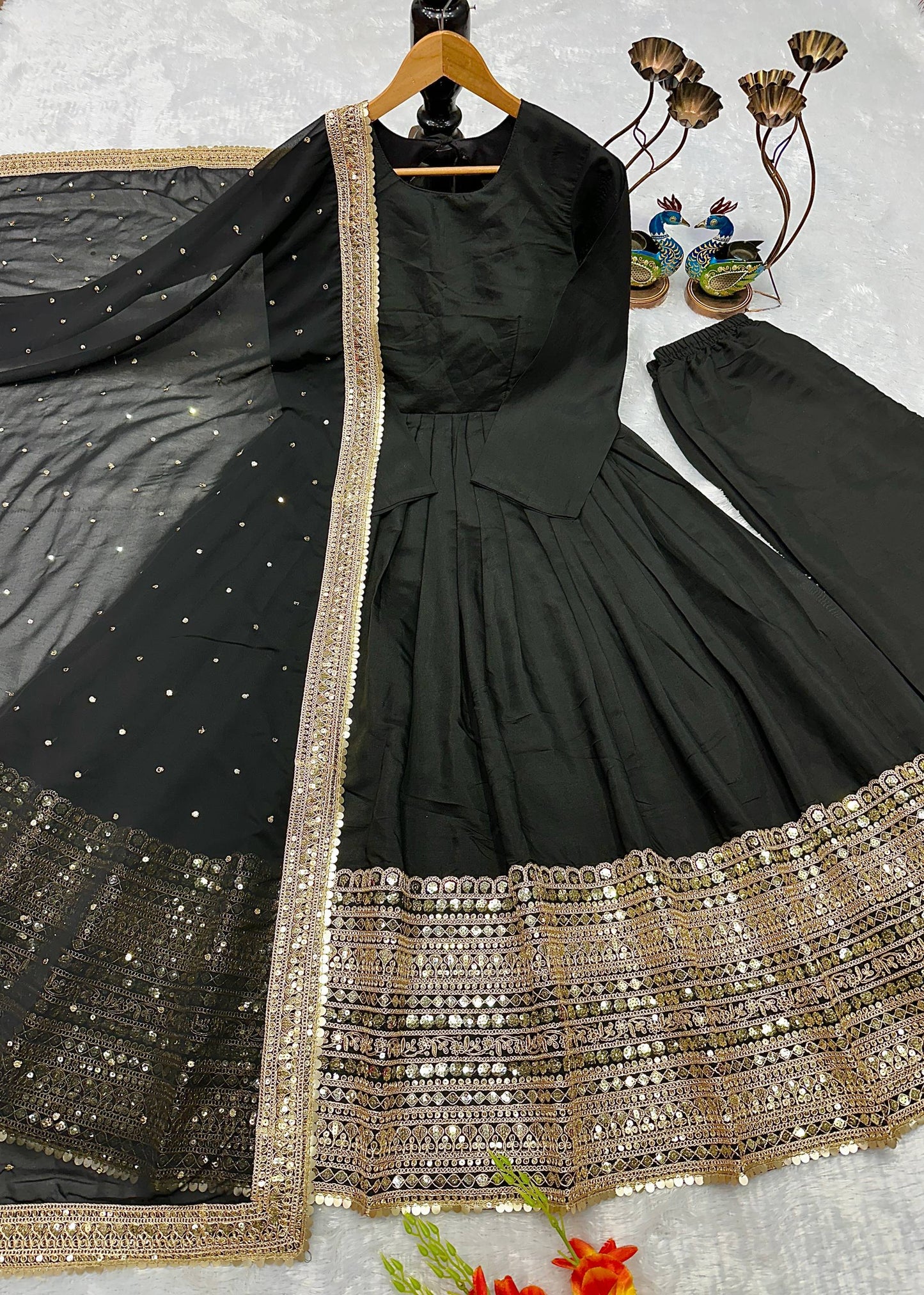 Havy Roman Silk With Embroidery Work Gown