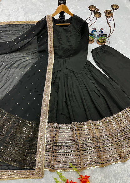 Havy Roman Silk With Embroidery Work Gown