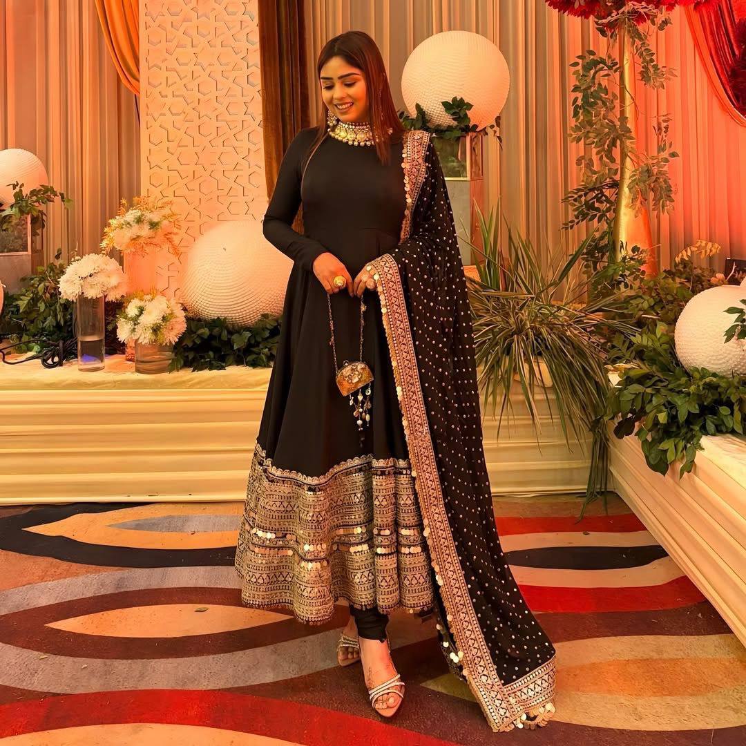 Havy Roman Silk With Embroidery Work Gown