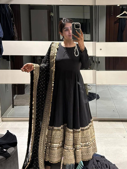 Havy Roman Silk With Embroidery Work Gown