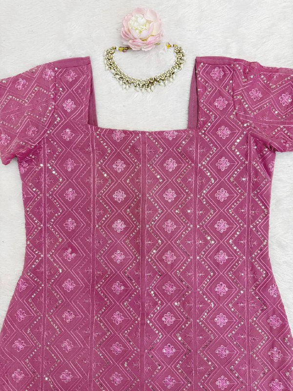 Faux Georgette Thread & Sequience Work Top Pent