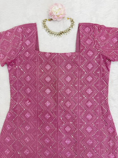 Faux Georgette Thread & Sequience Work Top Pent