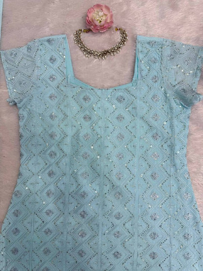 Faux Georgette Thread & Sequience Work Top Pent