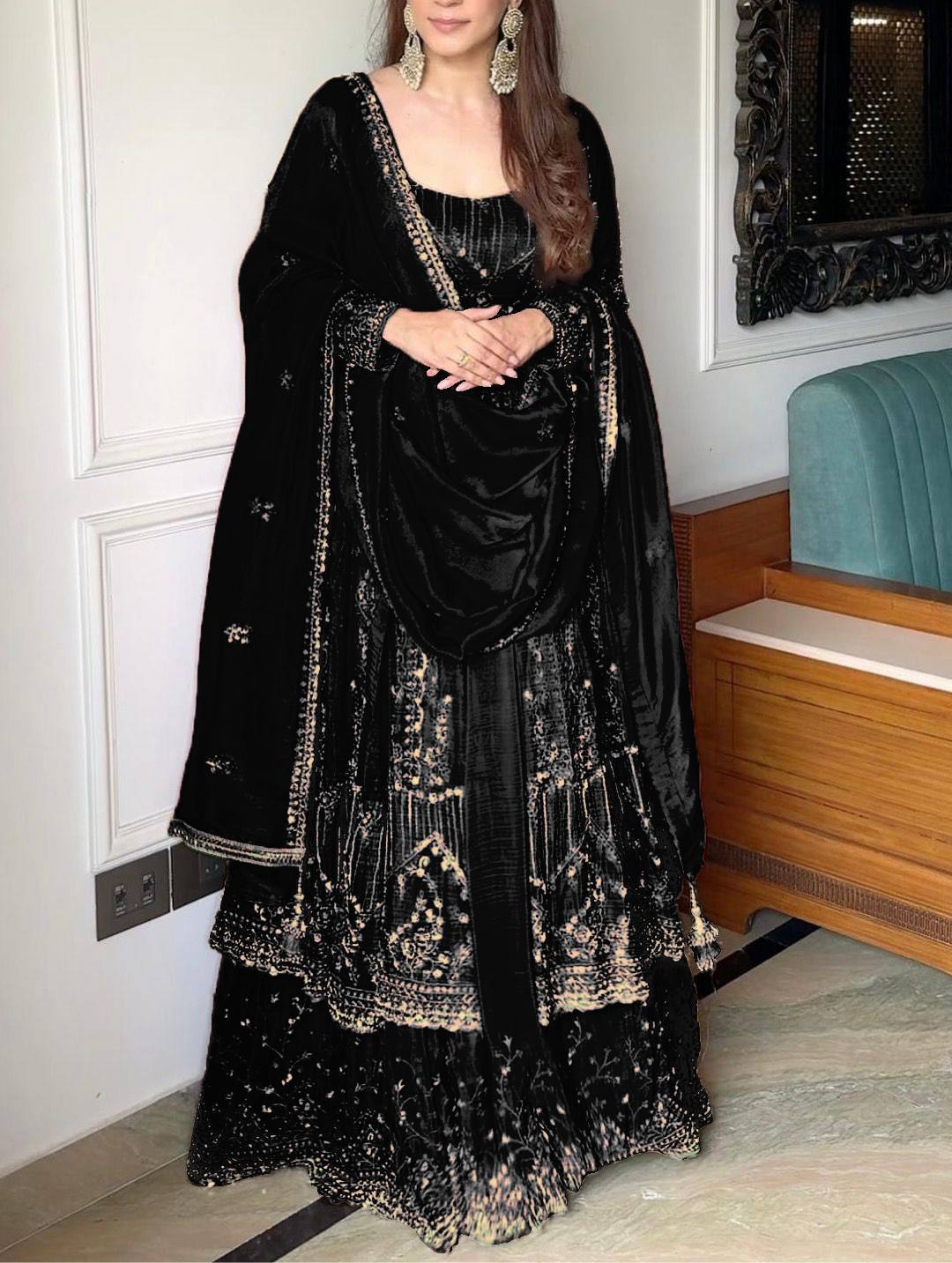 Havy Crunchi Silk With Embroidery Work Gown Lehenga
