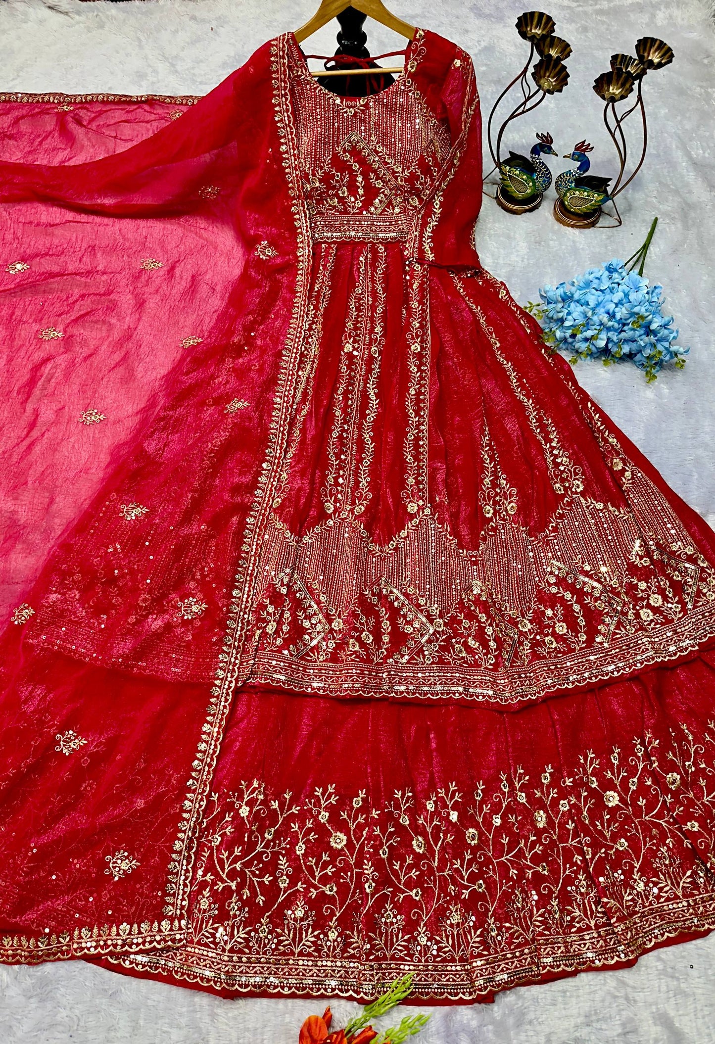 Havy Crunchi Silk With Embroidery Work Gown Lehenga