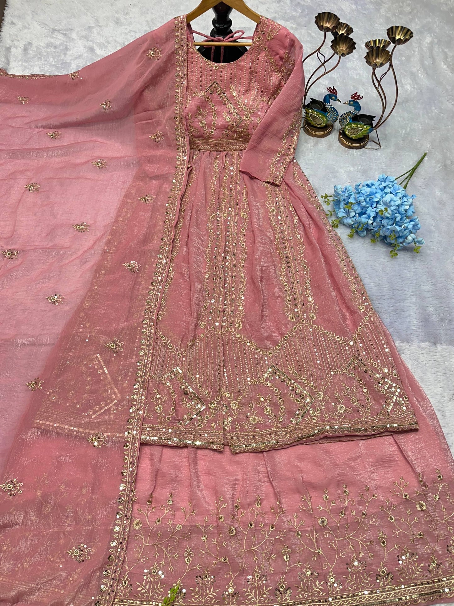 Havy Crunchi Silk With Embroidery Work Gown Lehenga