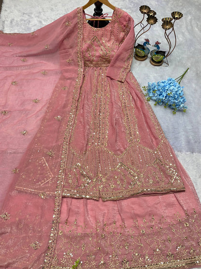 Havy Crunchi Silk With Embroidery Work Gown Lehenga