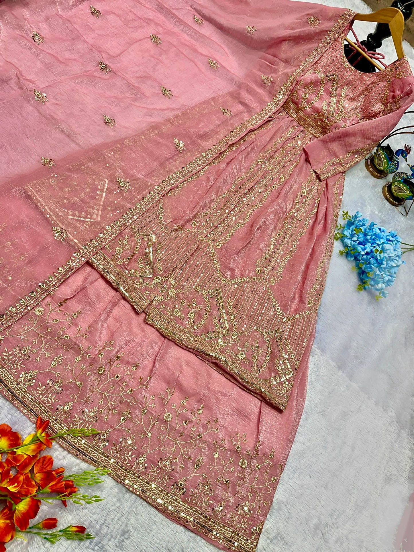 Havy Crunchi Silk With Embroidery Work Gown Lehenga