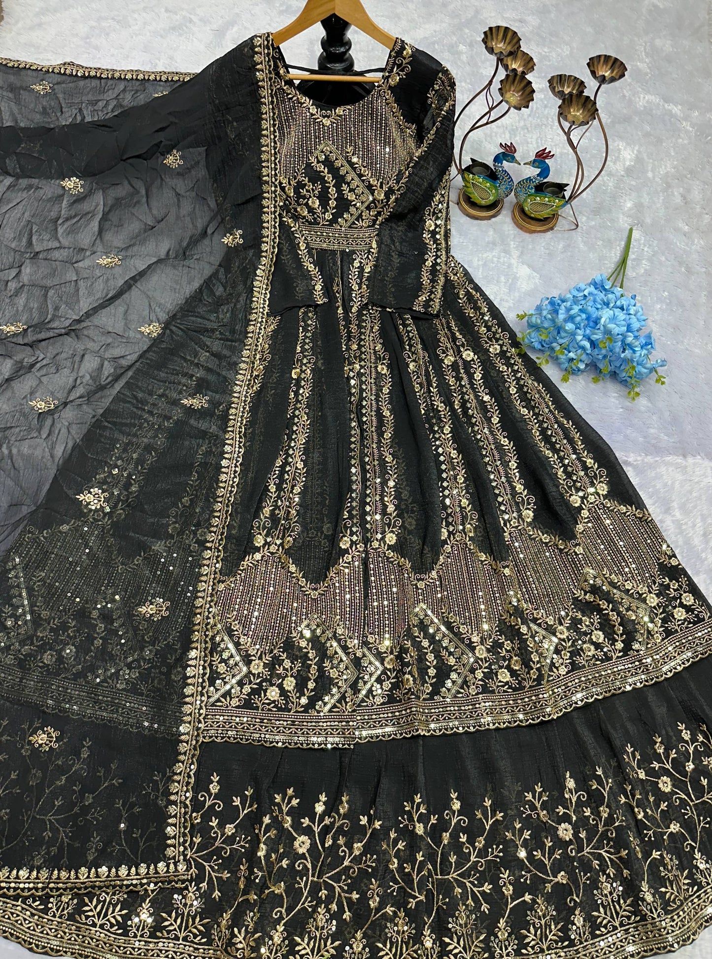 Havy Crunchi Silk With Embroidery Work Gown Lehenga