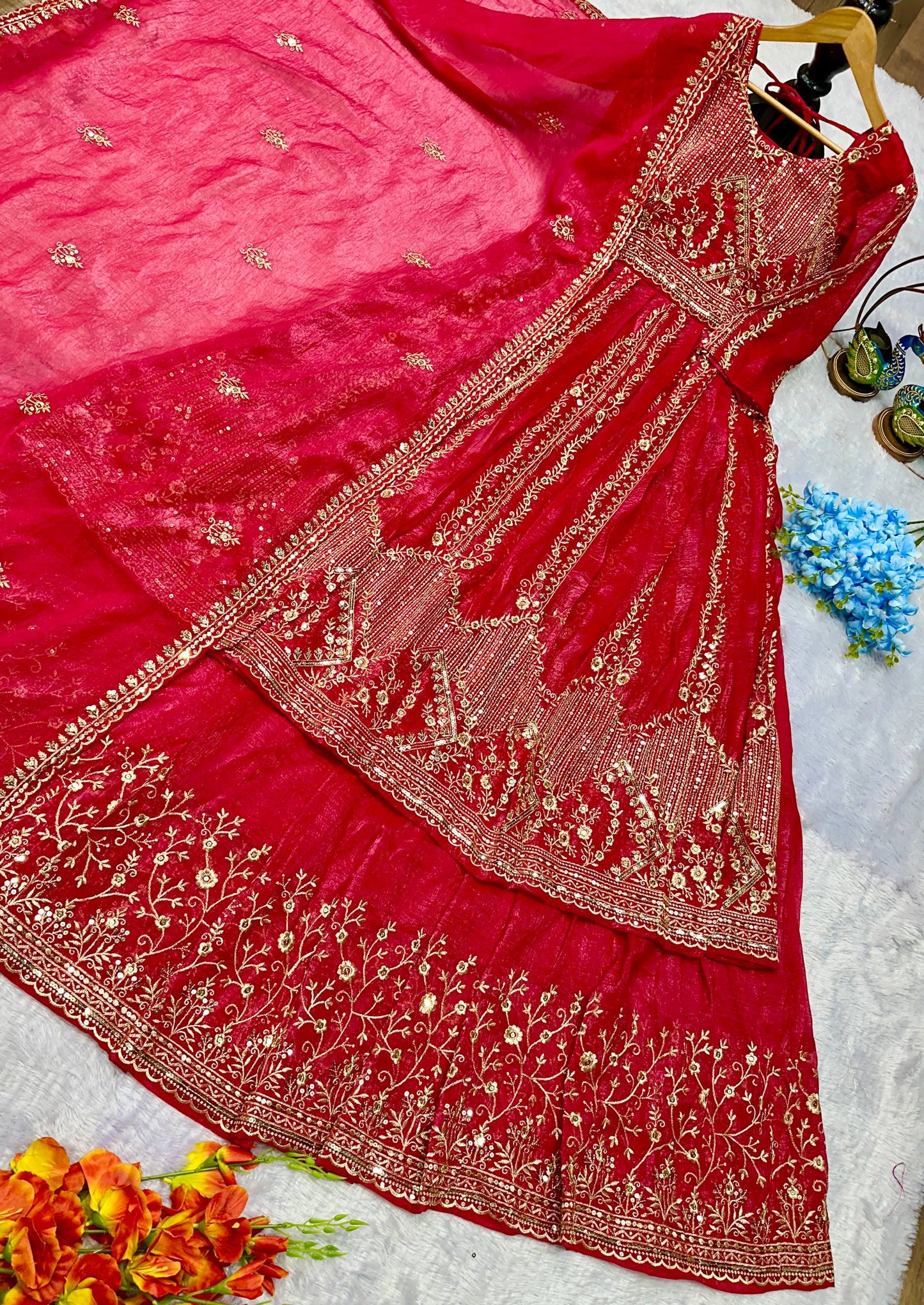 Havy Crunchi Silk With Embroidery Work Gown Lehenga