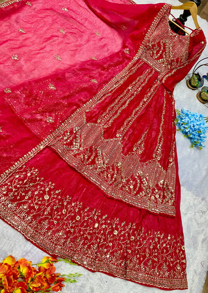 Havy Crunchi Silk With Embroidery Work Gown Lehenga