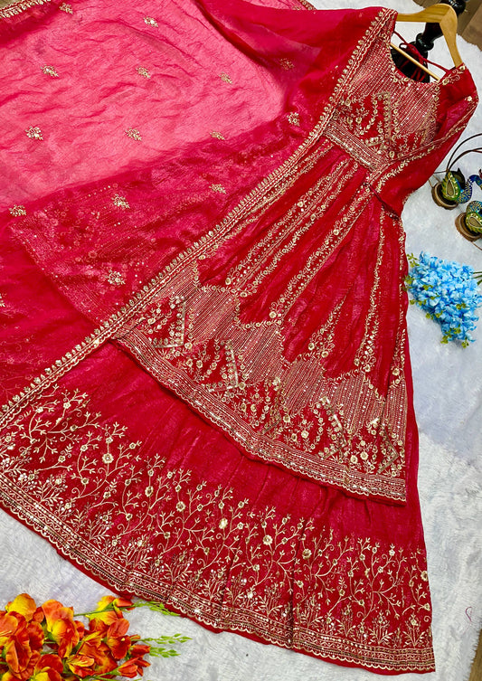 Havy Crunchi Silk With Embroidery Work Gown Lehenga