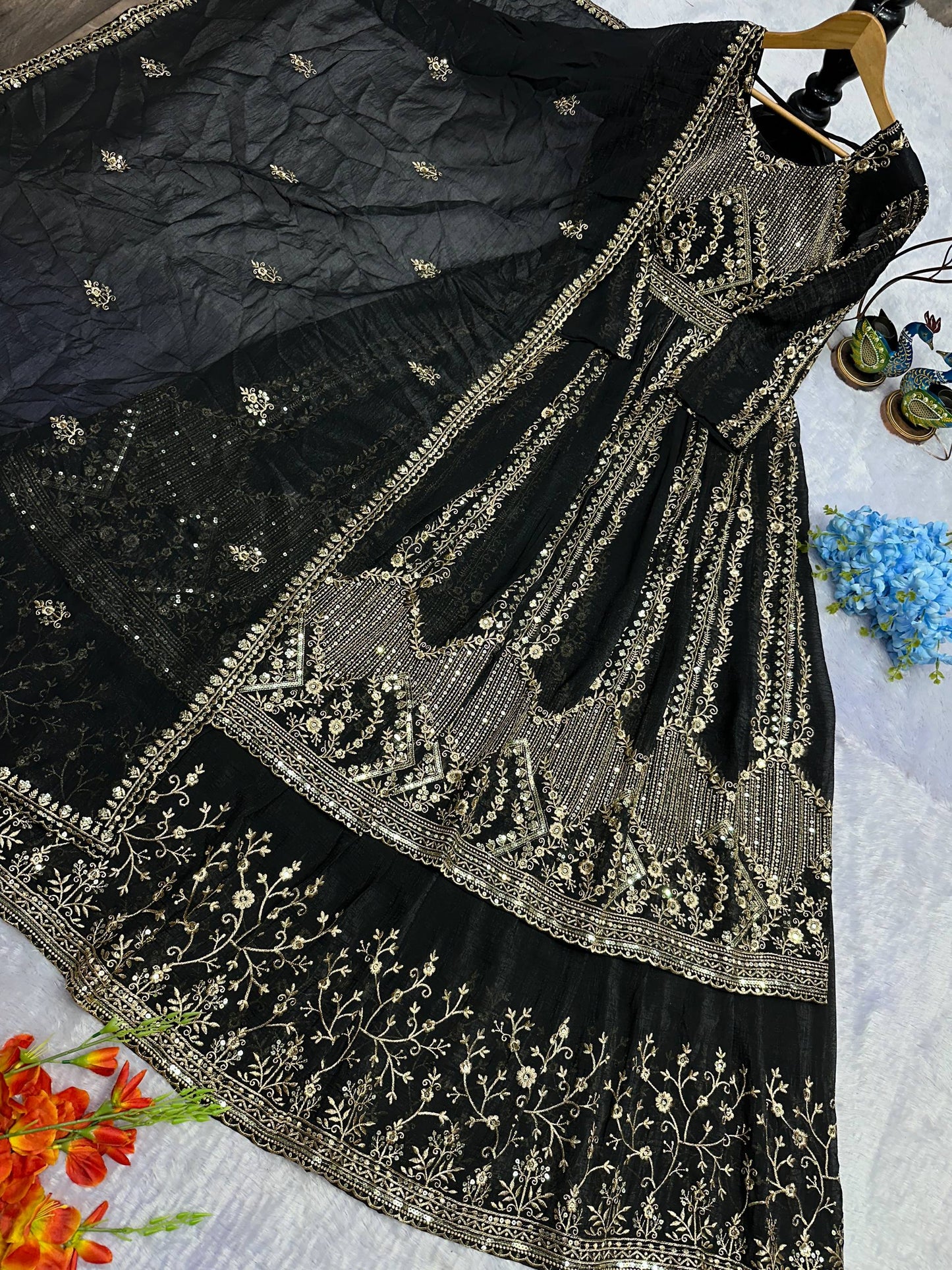 Havy Crunchi Silk With Embroidery Work Gown Lehenga