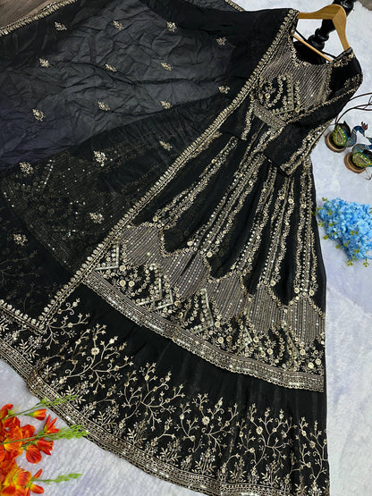 Havy Crunchi Silk With Embroidery Work Gown Lehenga