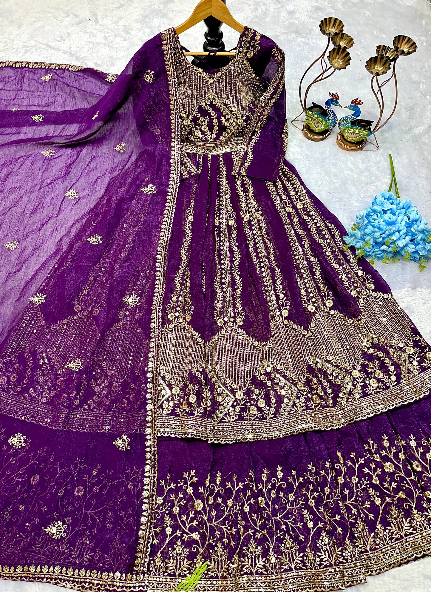 Havy Crunchi Silk With Embroidery Work Gown Lehenga